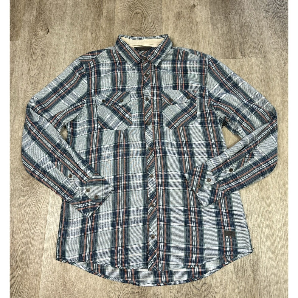 Mens Plaid Flannel Shirt Long Sleeve Button Up Gray Blue Casual‎ Outpost Makers